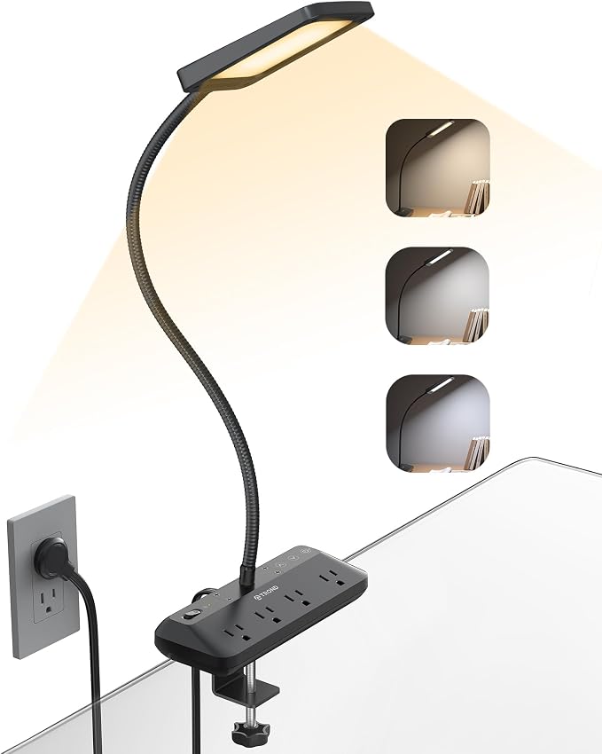 TROND LED Desk Lamp with Clamp Power Strip, 6ft Flat Plug Extension Cord | Eye by TRONDOfficial