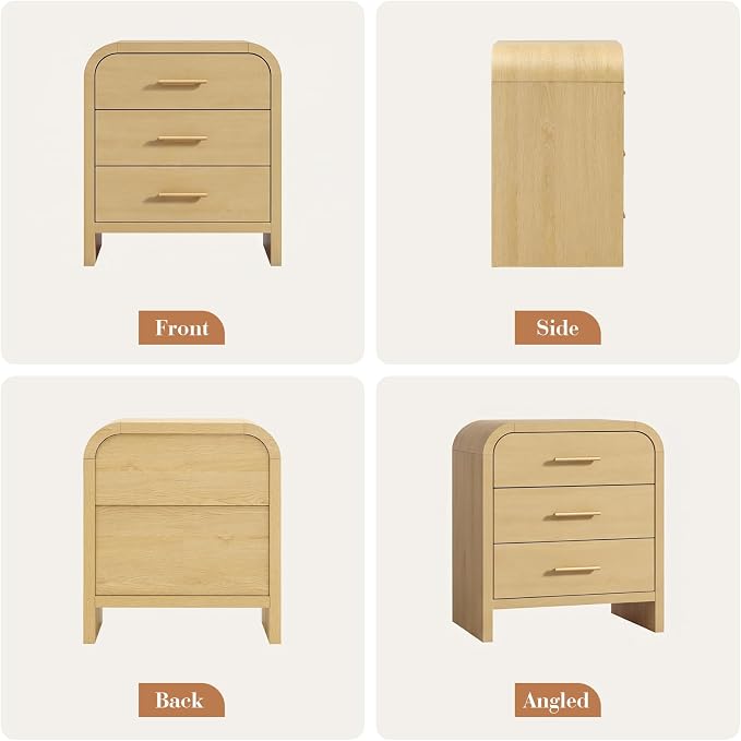 Night Stand Set of 2 3-Drawer Nightstand 26.7" H Metal Handle Modern Sturdy - Image 8