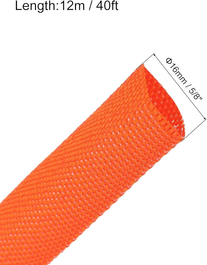MECCANIXITY Braided Cable Sleeves Heat Shrinkable Fabric Sleeving, 5/8" 40ft Orange 2:1 Ratio Heat Shrinkable Cord Protector for Harness Cable, Network Cable Protection, Cable Management