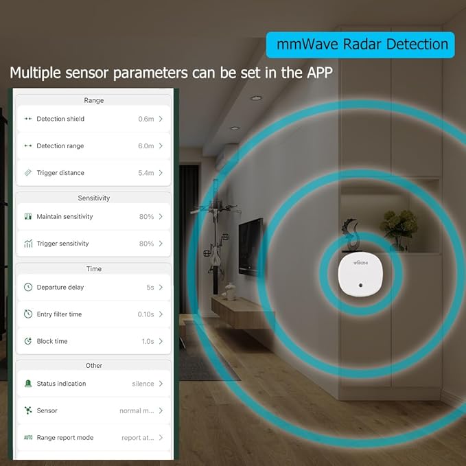 Presence Sensor, WenzhiIoT Smart Motion Sensor Zigbee 5.8 GHz Radar MmWave Presence Sensor Movement Body Motion Detection with illuminance Tuya Smart Life Home Assistant