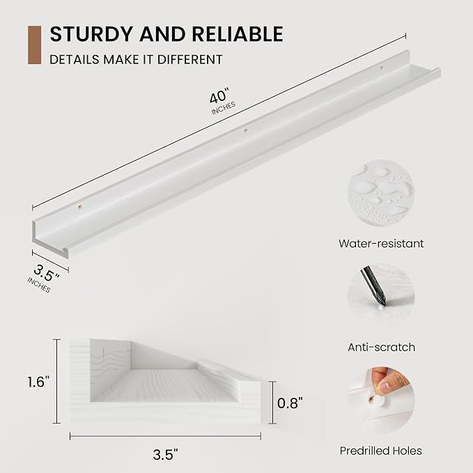 Picture Ledge Shelf, Floating Shelves Set of 2, 40 Inches Solid Wood Nursery - Image 2