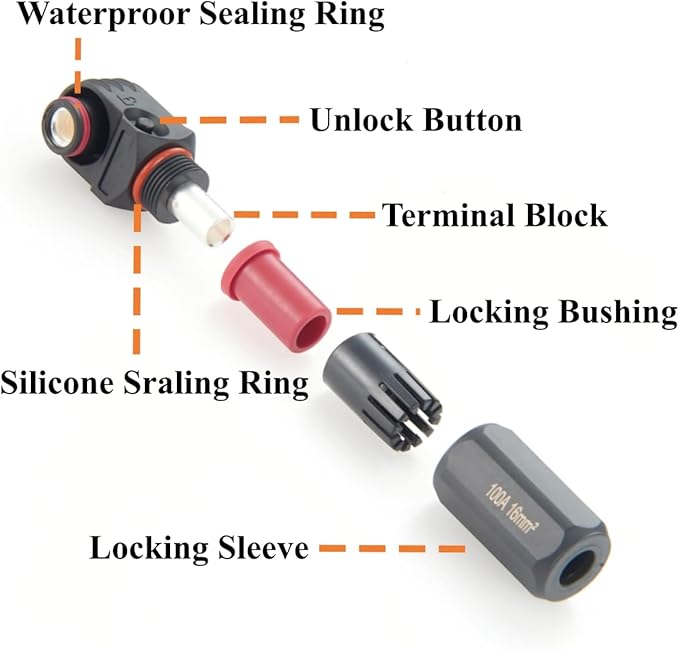 Right Angle 6mm 16mm² 100A Single Core Battery Energy Storage Connector IP67 Waterproof HV Battery Storage Plug,1PC (Black, 100A)