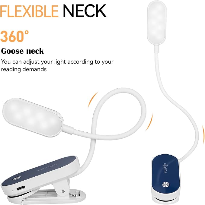 VAVOFO Rechargeable Book Light, 14 LEDs Eye Care Clip On Amber Reading Light - Image 5