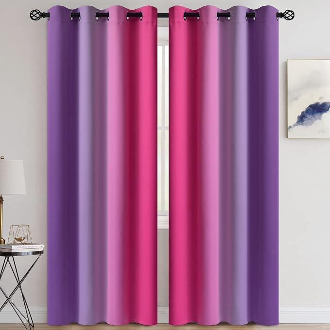 COSVIYA Grommet Ombre Blackout Pink and Purple Curtains, W52 x L84 inch | Room - Image 2