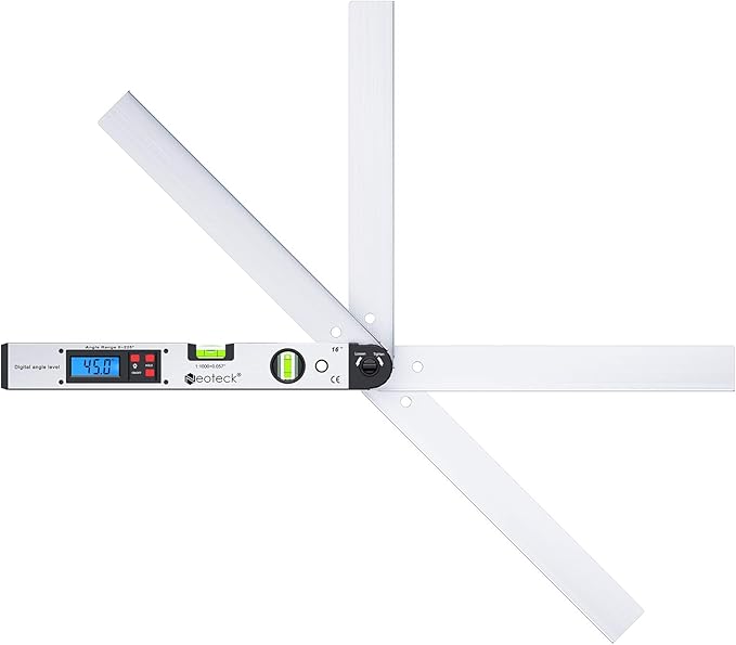 Neoteck Aluminum Digital Angle Finder Protractor 225° 16 inch Backlit LCD Digital with Horizontal and Vertical Bubble - Silver