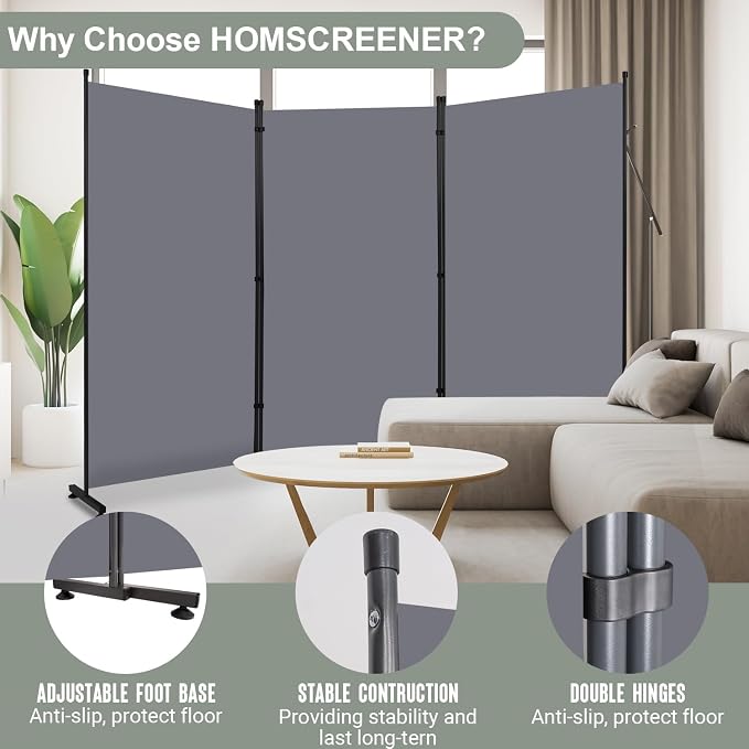 Room Divider 3 Panel Folding Privacy Screen, Round Pad Design Wall Divider | - Image 2