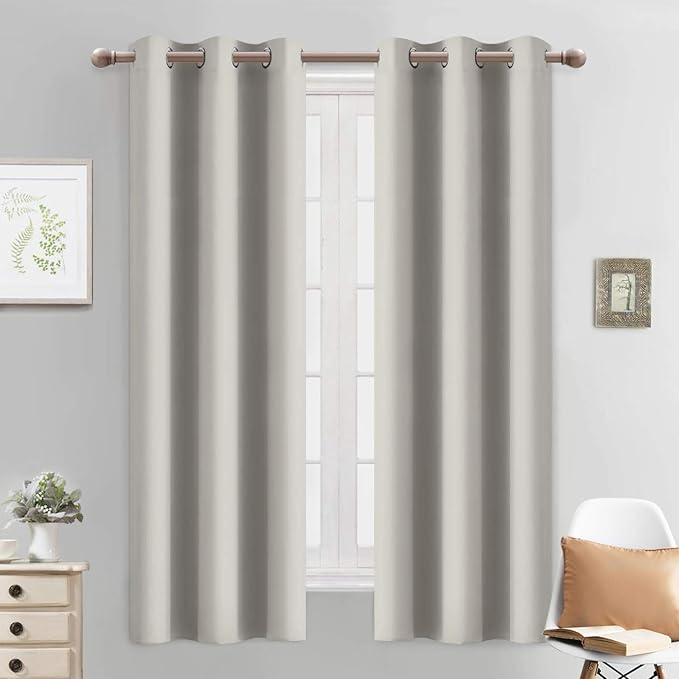 Yakamok Blackout Curtains 38x63 inch Light Beige Thermal Drapes-Bedroom | 2 by Yakamok
