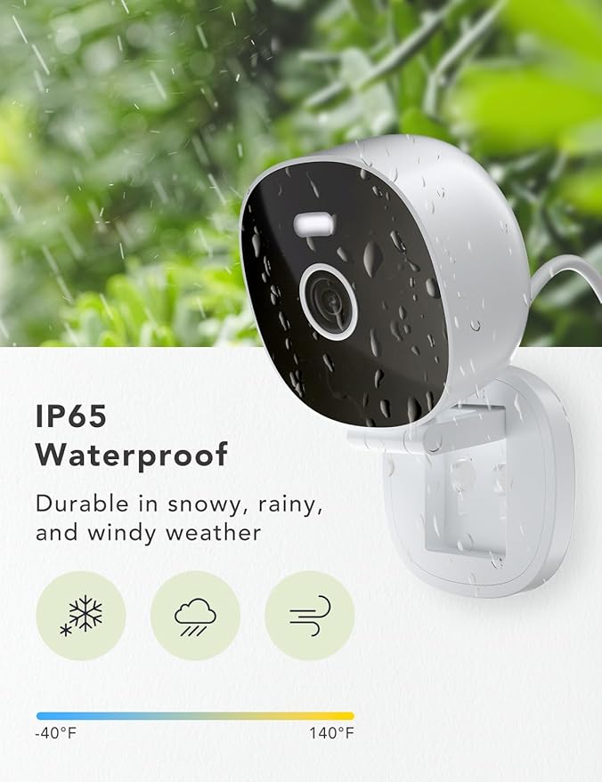 FAMVIVA 2K Security Camera, Outdoor/Indoor for Home, Pet, Baby, Nanny, IP65 Waterproof Color Night Vision, White Light & Siren, Recording, Motion Detection, Compatible with Alexa, White-4P