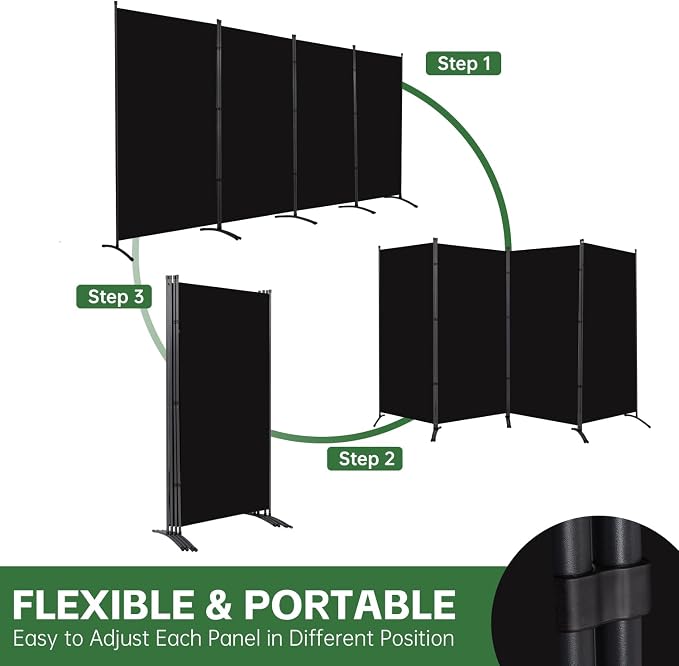4 Panel Folding Room Divider, Sturdy Frame Freestanding Wall Divider | - Image 4