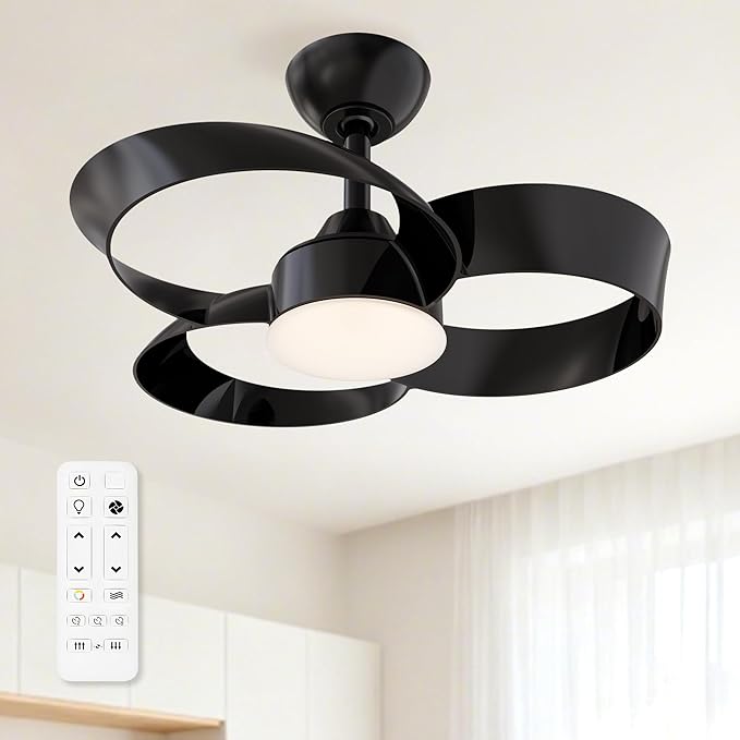 FANX 22 Inch Ceiling Fan with Light and Remote, Quiet DC Motor, Dimmable LED, Reversible 3-Speed Control, Easy Installation Flush Mount Fan for Small Rooms (Black)