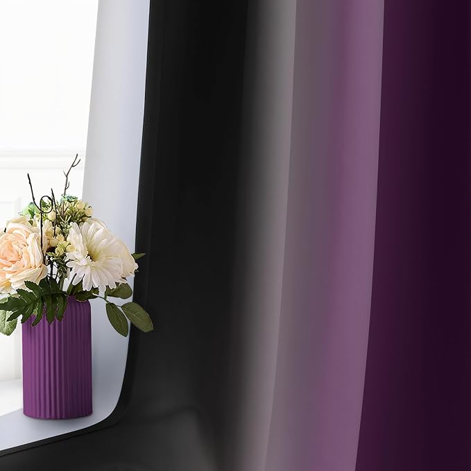 SimpleHome Ombre Purple and Black Room Darkening Curtains 84 inches Length | - Image 6