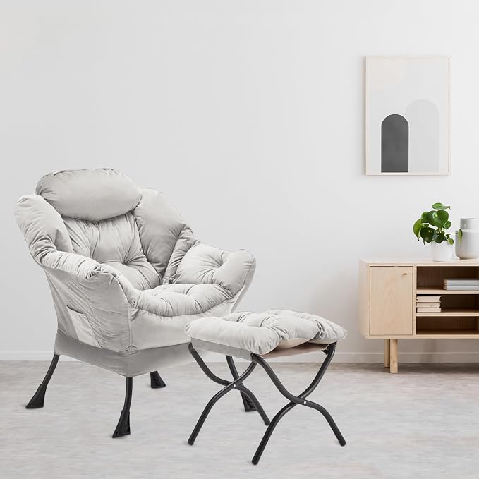 Youtanic Lazy Chair with Folding Ottoman, Accent Chair Velvet Upholstered with - Image 2