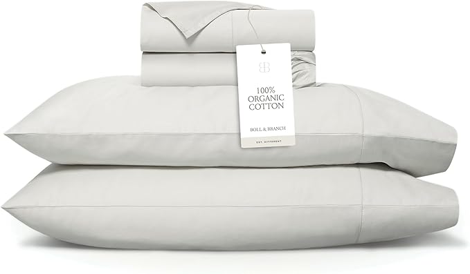 BOLL & BRANCH Signature Hemmed Sheet Set - King + Standard, Mist - Luxury 100% Organic Cotton - Includes 1 Flat, 1 Fitted, 2 Standard Size Pillowcases - Buttery Soft