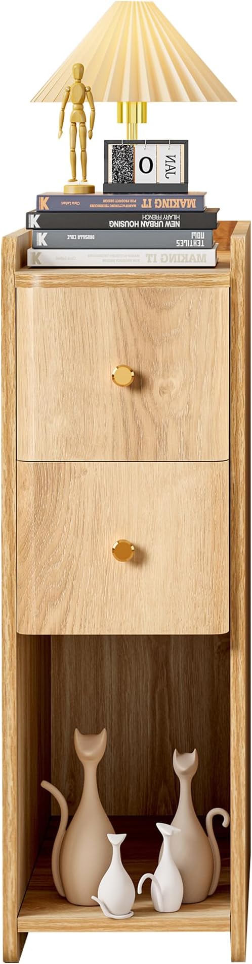Narrow Nightstand Set of 2, Wooden Small 2 Drawer Nightstand, Slim Side End by FurSchFurniture