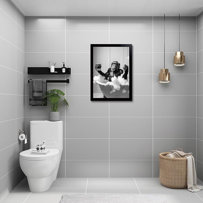 OIQArtOIQ Funny Bathroom Framed Wall Art Vintage Canvas Wall Art Prints - Image 3