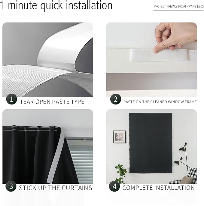 Room Darkening Curtains with Adhesive Backing Tool Free Hanging Window Drapes - Image 3