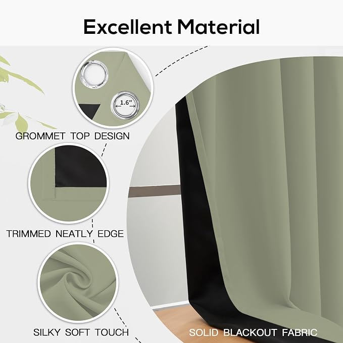 Yakamok Light Sage Blackout Curtains 84 inches Long - Image 4