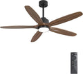 WINGBO 54" Ceiling Fan with Light - 5 Carved Solid Wood Blades, 6-Speed Reversible DC Motor, Dimmable, 3CCT, Noiseless Remote Control Ceiling Fans with Lights for Bedroom Living Room, Black and Wood