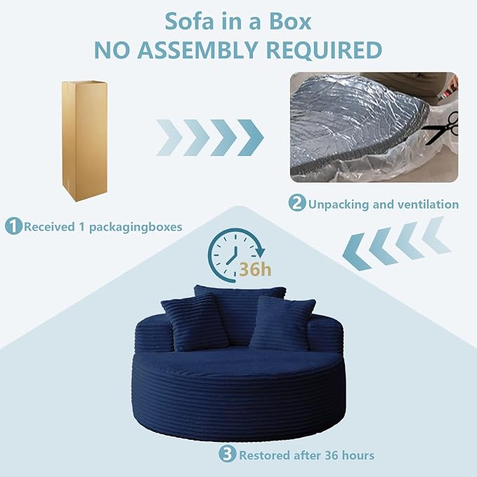 55'' Oversized Round Lounge Chaise Chair, Corduroy Upholstered Indoor Chaise - Image 8