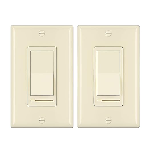 BESTTEN 2 Pack Almond Dimmer Wall Light Switch, Compatible with Dimmable LED, CFL, Incandescent and Halogen Bulb, Single Pole or 3-Way Dimmer Switches, 120VAC, Decorator Wall Plate Included