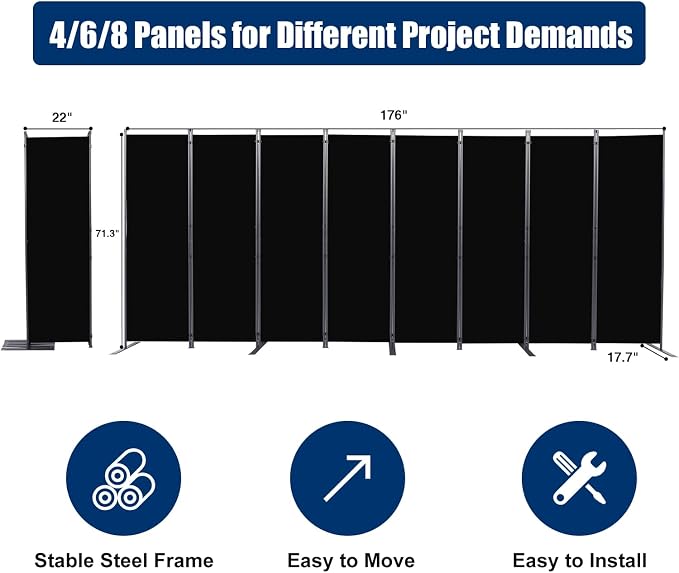 Room Divider 8 Panel-176''Wide, 6FT Room Dividers and Folding Privacy Screen | - Image 6