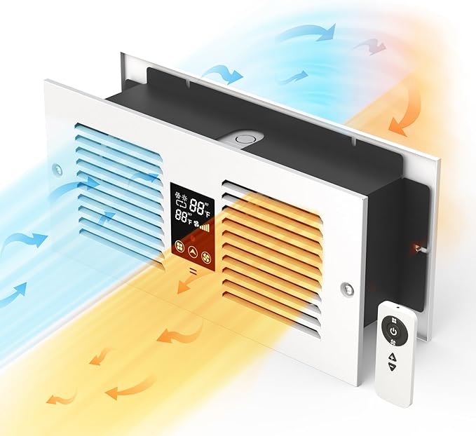 Apexicalo Room to Room Fan with Remote Control, 300CFM Through Wall Vent Fan with Temperature Control, 5-Speed Circulating Ventilation, for Kitchen, Laundry, Hardwired, RTR300-CV