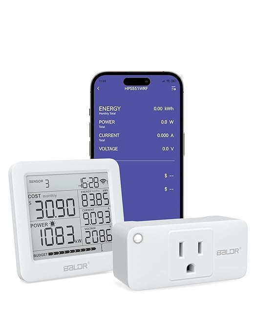 BALDR Wi-Fi Home Power Monitor Socket - Wifi Smart Outlet, Electricity Usage Meters Smart, Watt Meter, Home Energy Monitor, Plug In Power Meter, Need Hub to Work(Sold Separately) - 2.4GHZ Network Only