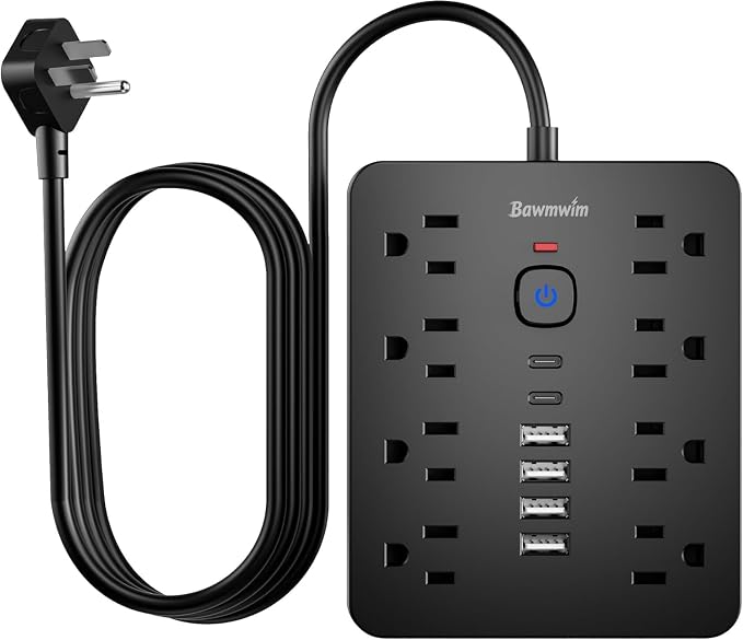 Surge Protector Power Strip, 8 Outlets, 6 USB Charging Ports, 6FT Flat Plug by BawmwimDirect