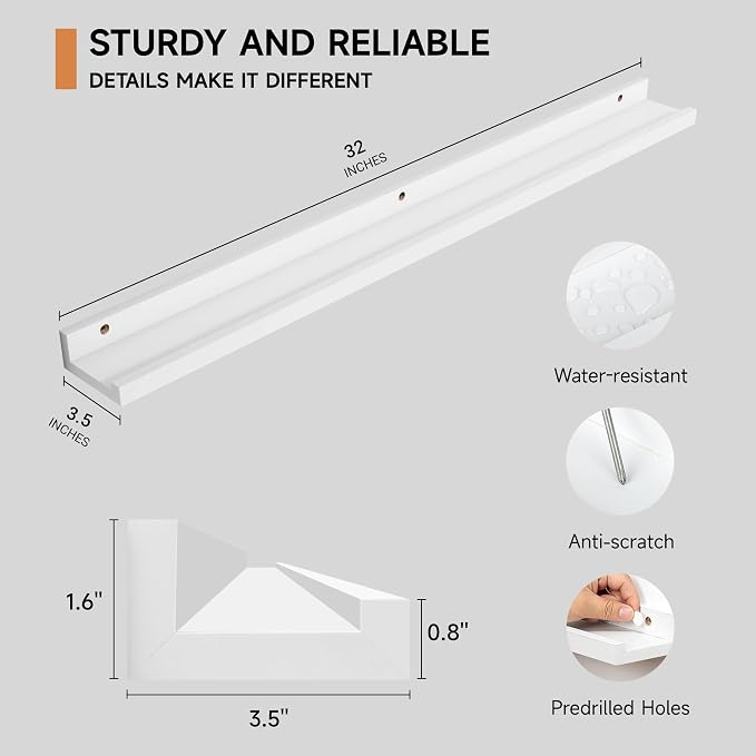 Fun Memories Picture Ledge Shelf, 32 Inch Floating Shelves Set of 2, Large - Image 3