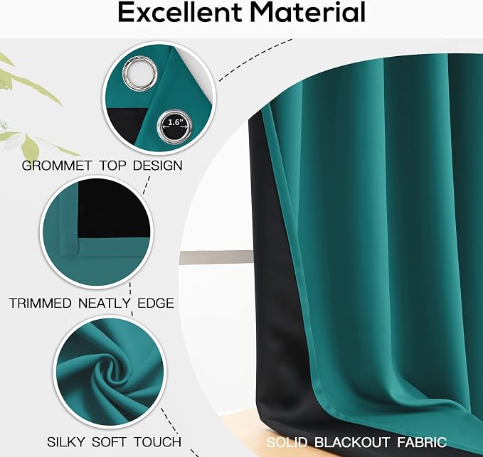 Yakamok Teal Blackout Curtains 96 inches Long - Image 4