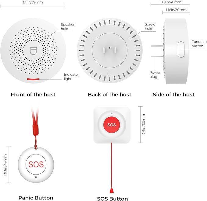 Hapippofa Caregiver Call Button Wireless Call Button for Elderly at Home,WiFi Panic Button,Life Alert Systems for Seniors No Monthly Fee (whiter4)