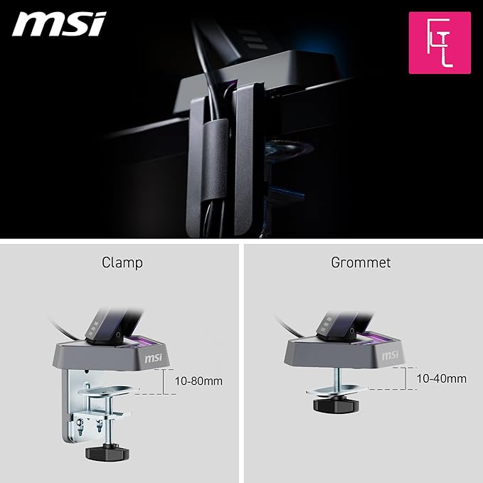 MSI MPG MT161R - Premium RGB Single Monitor Stand Arm, Supports 17-45" Screens and 35.2 lbs, VESA Compatible, Adjustable Spring Assisted Mount, Clamp & Grommet, Quick Release Plate - Black