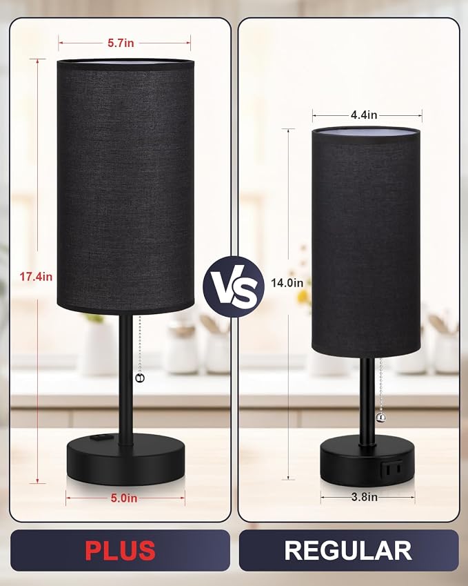 17.4" Black Bedside Table Lamps Set of 2 - Image 2
