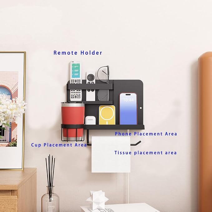 Bedside Shelf for Bed, Metal Floating Nightstand Wall Organizer, No Drill Dorm - Image 5