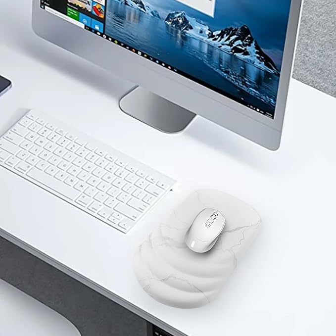 Mouse Pad Wrist Wrist Rest, Comfortable Memory Foam Wrist Rest, Non-Slip PU Base, Ergonomic Wrist Support and Arm Rests for Gaming, Office, Computer Use, Relieve Typing Pain （White Marble）
