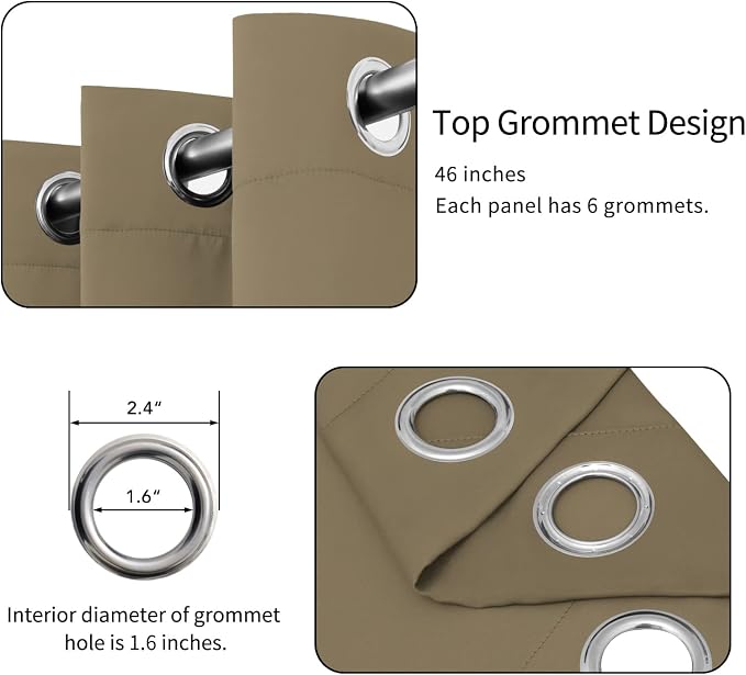 Easy-Going Thermal Grommet Blackout Curtains, 2 Panels 46x84 in, Tan | Machine - Image 4
