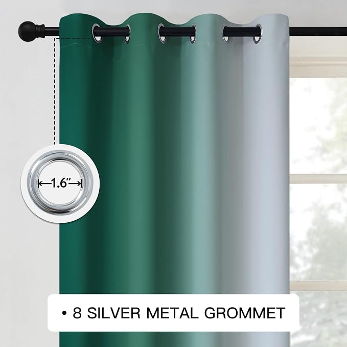 COSVIYA Curtains & Drapes Grommet Ombre Dark Green Curtains W52 x L63 Inch | - Image 3