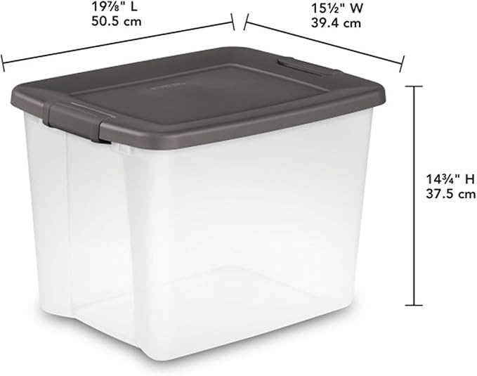 Sterilite 6-Pack ShelfTote, Clear Plastic Storage Bins with Lids, 50 Quart, Gray - Stackable Organizing Container Boxes for Closet, Bathroom, and Office