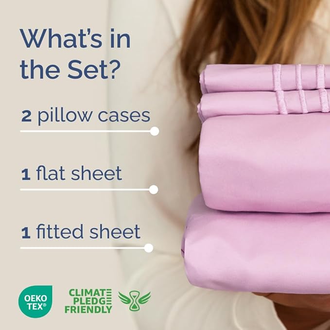 Full XL Bed Sheet Set - 4 Piece Extra Long Extended Full XL Sheets - Soft, Breathable & Cooling - Fits 8" to 16" Mattress w/ Deep Pockets - 54" x 80" - Easy-Fit, Wrinkle & Fade Resistant - Light Pink