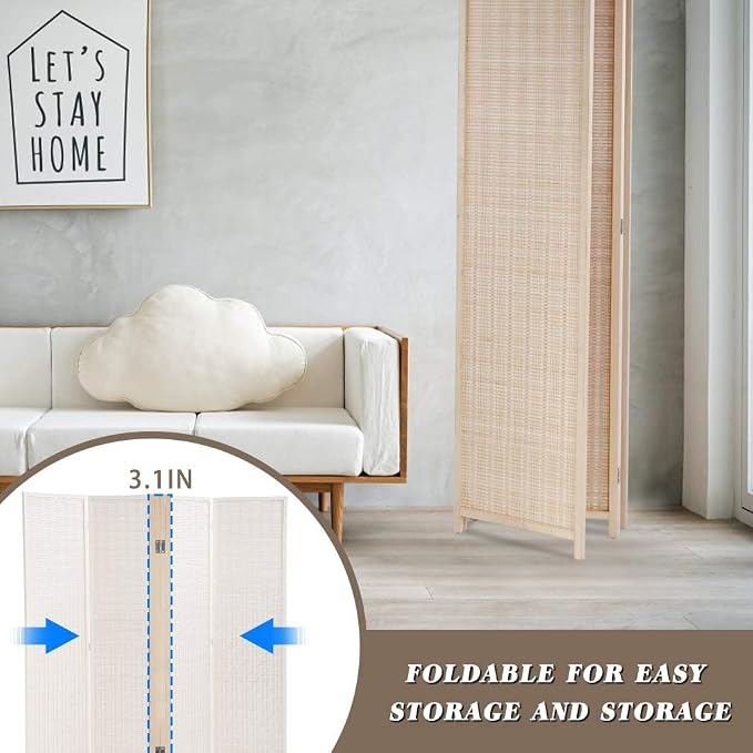 FDW 4-Panel Folding Room Divider | 6ft, Natural | Light & Portable | Bamboo - Image 6