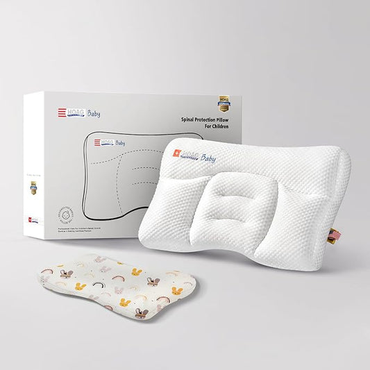 Toddler Pillow with Pillowcase, Breathable & Cozy Machine Washable Kids Pillow with Pillowcase, 21.6x13.8 Ergonomic Children Pillow for Boys and Girls Aged 6-12 (Rabbit, Height 3)