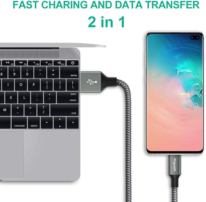 etguuds USB A to USB C Cable 6.6ft, 2-Pack, 3A Fast Charging Type C Charger Cord for iPhone 17 16 15 Pro Max 16e 17 Air, Samsung Galaxy S25 S24 S23 S22 S21 S20 A17 A16 A56 A55 Flip Fold, Gray