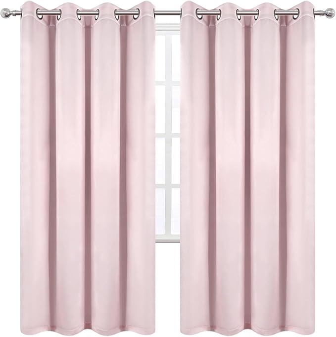 100% Blackout Curtains 52 x 72 Inches Long Thermal Insulated Baby Pink Curtains - Image 9