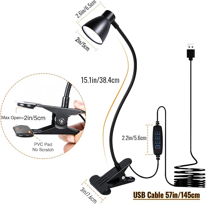 2 Pack Clip Desk Lamp, Ultra-Flexible Gooseneck Clip Reading Lights, - Image 7