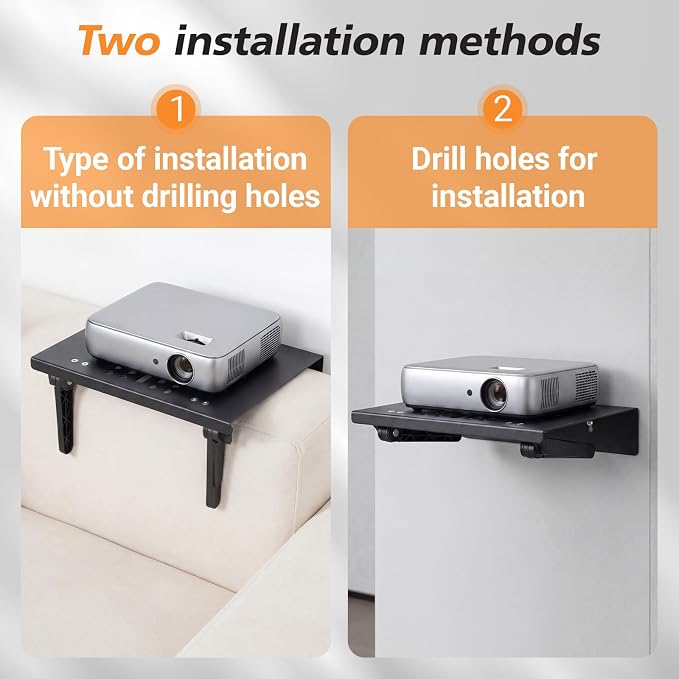 No Drill Metal Projector Shelf for Wall Mounted, 10.6 x 8.2 Inch Adjustable - Image 5