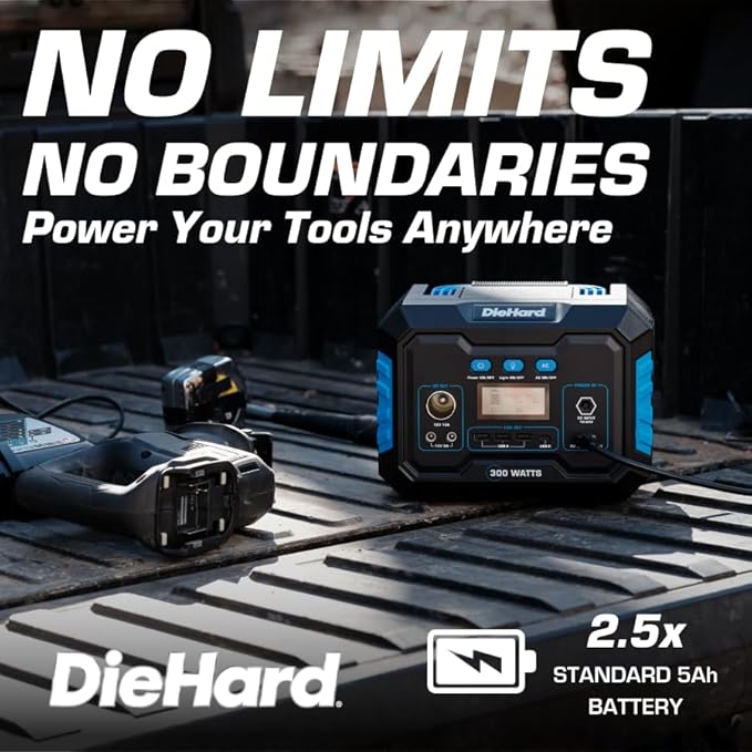 DieHard Portable Power Station 300-Watt (600-Watt Peak) 288.6Wh - Solar Generator (Solar Panel Optional), for Home Backup, Weather Emergencies, Outdoor Recreation, Jobsite and more