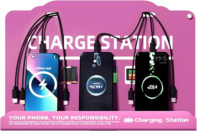 Wall Mounted Cell Phone Charging Station Mobile Phone Charging Station | Fast Charging 8 Device | Compatible with iPhone ipad Smartphone Tablets Port | Great for Offices Hotel Hospital Airport (Rose)