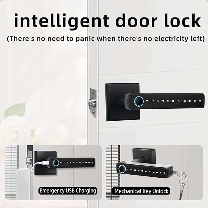 Zhuofeiya Smart Fingerprint Door Lock,Keyless Entry Door Knob with Keypad & Biometric Scanner,Door Locks for bedrooms,Apartment,Office