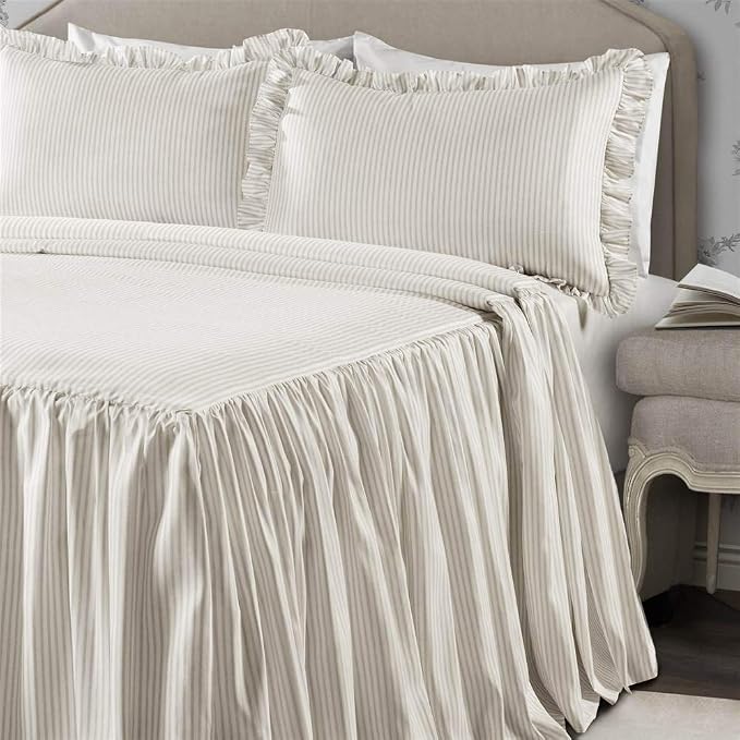Lush Decor Ticking Stripe Bedspread Full Size 3 Piece Set Wheat - Image 3
