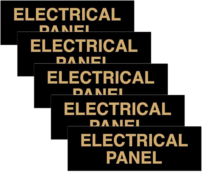 All Quality Basic Electrical Panel Sign - Fire Regulation Safety Compliance Sign - Black/Gold - Small (5 Pack)